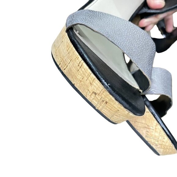 Franco Sarto Gardenia Size 10 M Black and Pewter Cork‎ Wedge Heel Sandals Shoes - Picture 10 of 11